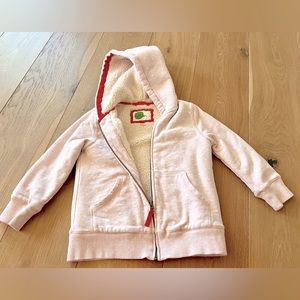 Boden Shaggy lined hoodie - light pink with star print - size 6-7Y (122cm).